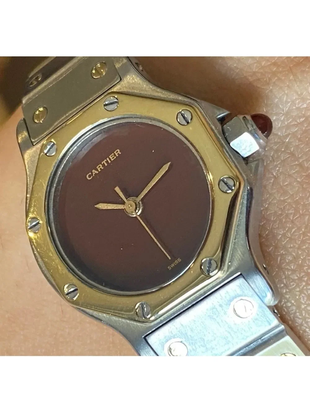 Cartier Santos Octagon Burgundy 18k SS SM 24mm automatic